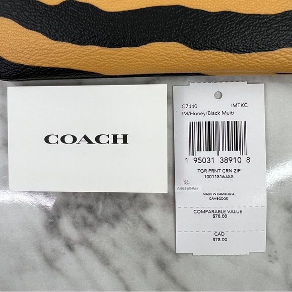 Coach Tiger Print Leather Corner Zip Wristlet Wallet - Picture 4 of 4